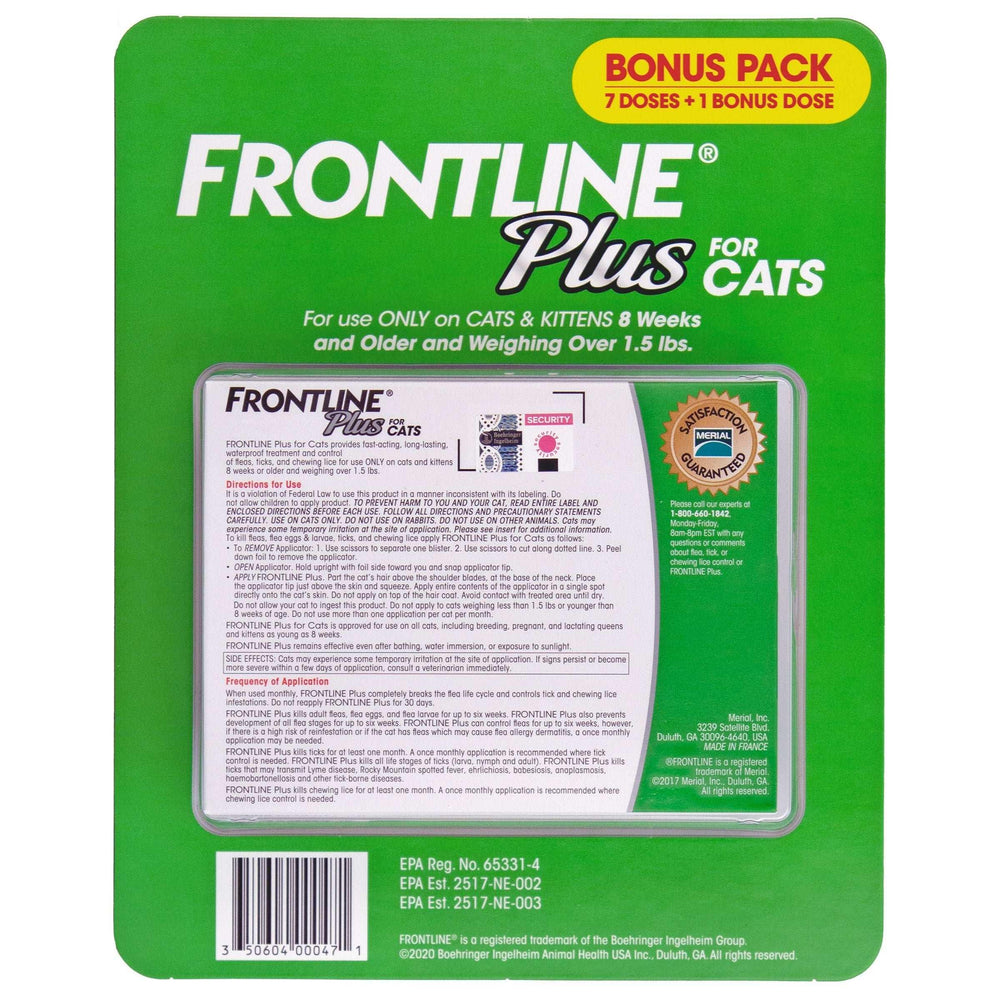 Frontline Plus Flea and Tick Cat Treatment, 7+1 Doses - USA MEGA SHOP