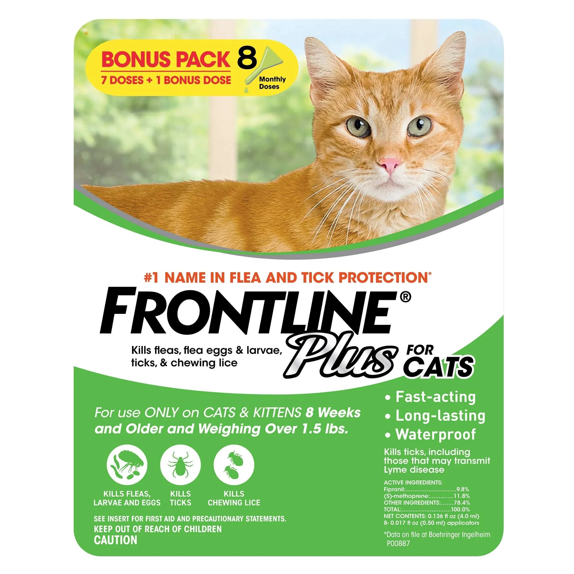 Frontline Plus Flea and Tick Cat Treatment, 7+1 Doses - USA MEGA SHOP