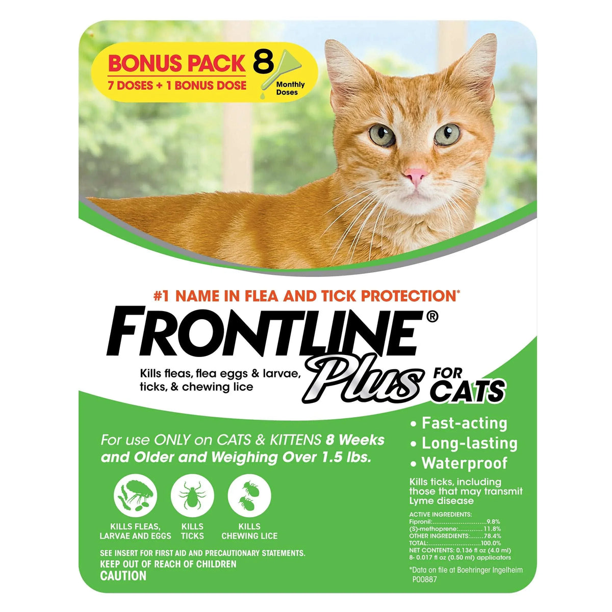 Frontline Plus Flea and Tick Cat Treatment, 7+1 Doses - USA MEGA SHOP