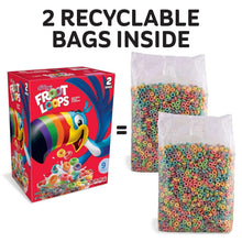 Froot Loops cereal box showing two inner bags of multicolored ring cereal