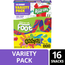 Fruit Roll-Ups 16-count variety pack box with Fruit by the Foot and Gushers