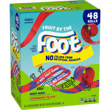 Fruit flavored snack variety pack box showing 48 rolls and strawberry tie-dye graphics