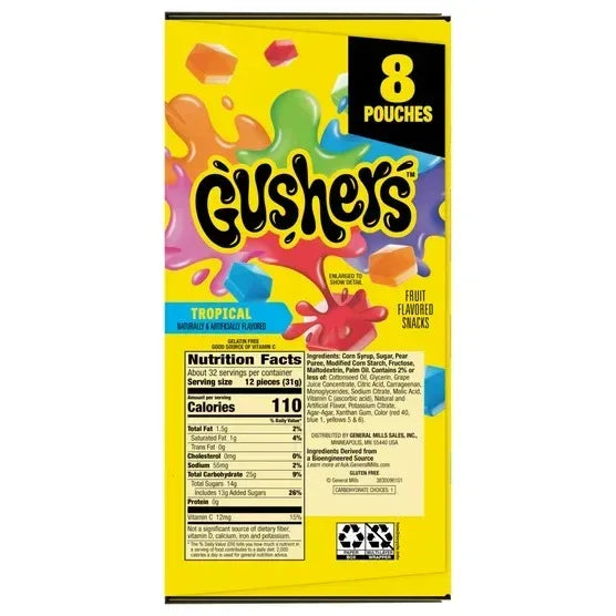 Fruit Gushers Fruit Flavored Snacks, Tropical Fruit Flavors, 4.25 oz, 8-count