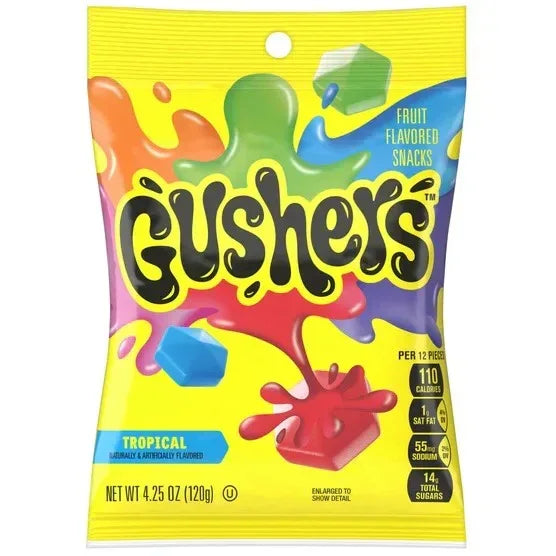 Fruit Gushers Fruit Flavored Snacks, Tropical Fruit Flavors, 4.25 oz, 8-count