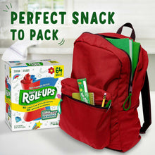Fruit Roll-Ups variety pack box next to a red lunch backpack for on-the-go snacking