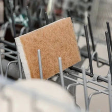 Walnut non-scratch sponges in a dish rack, pair of brown pads