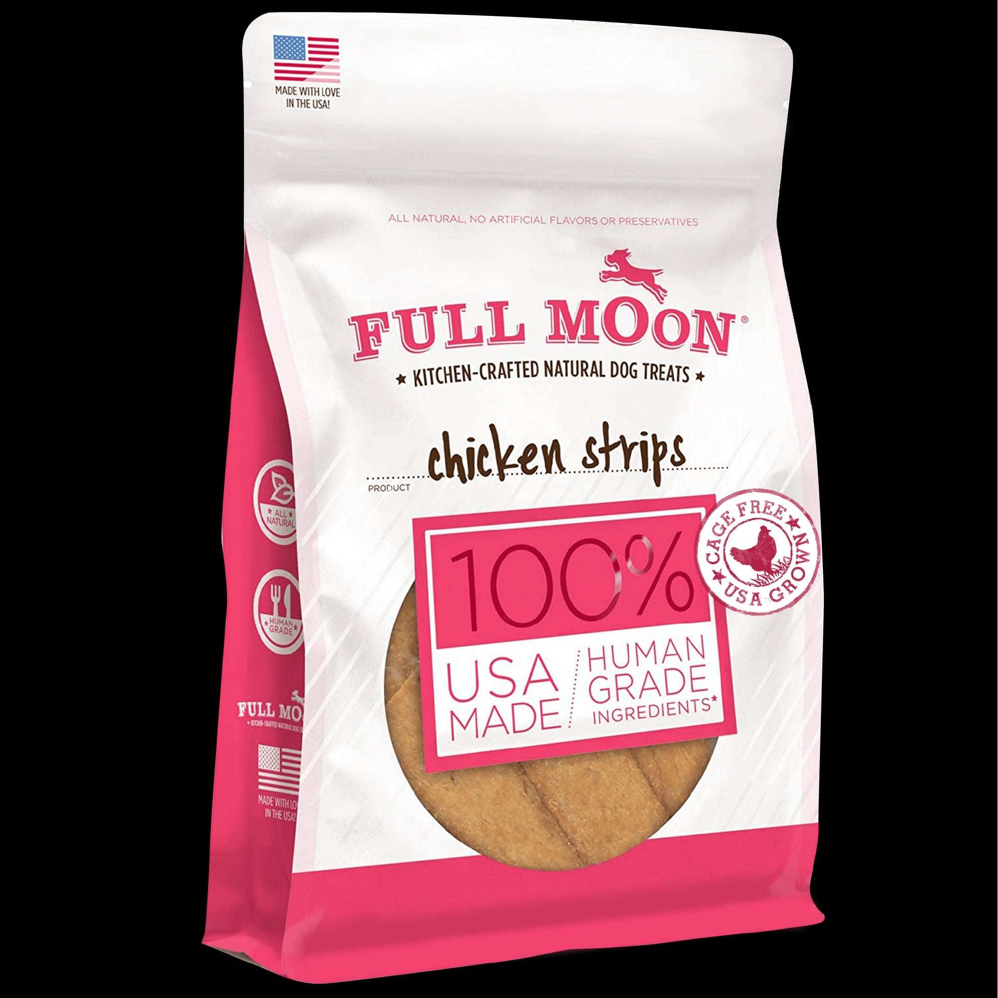 Full Moon All Natural Human Grade Dog Treats, Chicken Strips, 12 Oz.