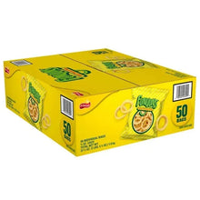 Funyuns onion ring snack box, yellow with 50 bags and logo label