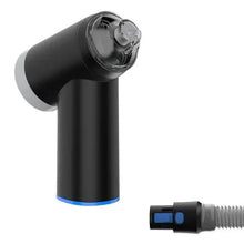 Black vacuum nozzle with clear head and flexible ribbed hose end, blue ring