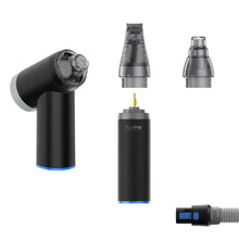 Vacuum attachment set with black nozzles, clear head, and flexible hose end, blue ring