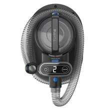 Pet grooming vacuum control head with speed display and flexible gray hose