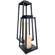 Tall black LED lantern with frosted pillar candle