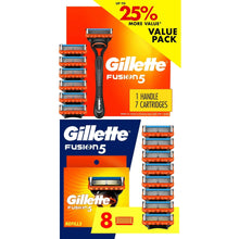 Gillette Fusion5 razor handle with stacked cartridges, value pack packaging