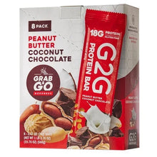 Protein bar box, peanut butter coconut chocolate, red/white 8-pack, G2G