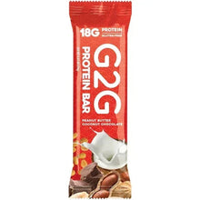 Protein bar wrapper, red 18G protein, peanut butter coconut chocolate, G2G