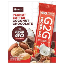 Protein bar box, red/white 8-pack, peanut butter coconut chocolate, G2G