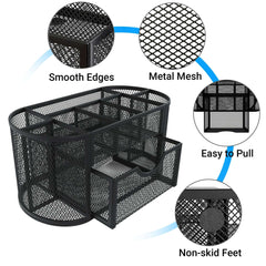 GARITIN Desk Organizer, Pen Holder with Drawers Pencil Holder for Desk Mesh Office Supply Organizer and Storage, Black