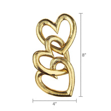 Gold heart chain decoration, 4 in wide and 8 in tall, three linked hearts