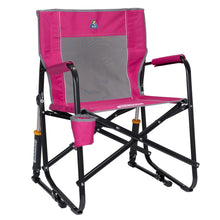 Beach Berry foldable rocking camp chair with gray seat panel and side cup holder pouch