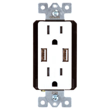 In-wall USB receptacle faceplate with two outlets and two USB ports