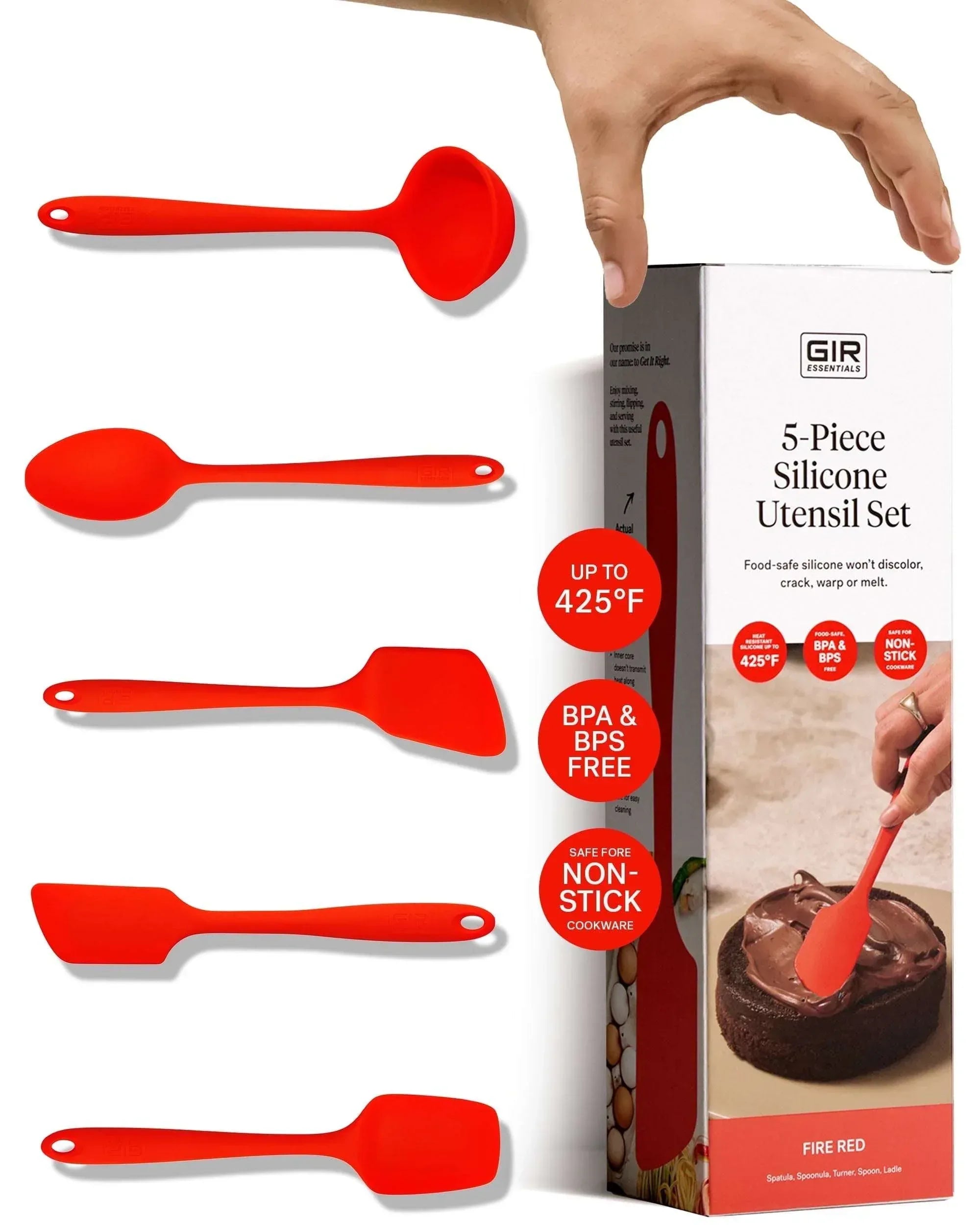 GIR: Get It Right 5 Piece Silicone Essentials Kitchen Utensils Set - Ladle, Spatula, Flip, Spoon & Spoonula - Non-Toxic Cooking Utensils for Nonstick Cookware, Cooking and Baking - Charcoal