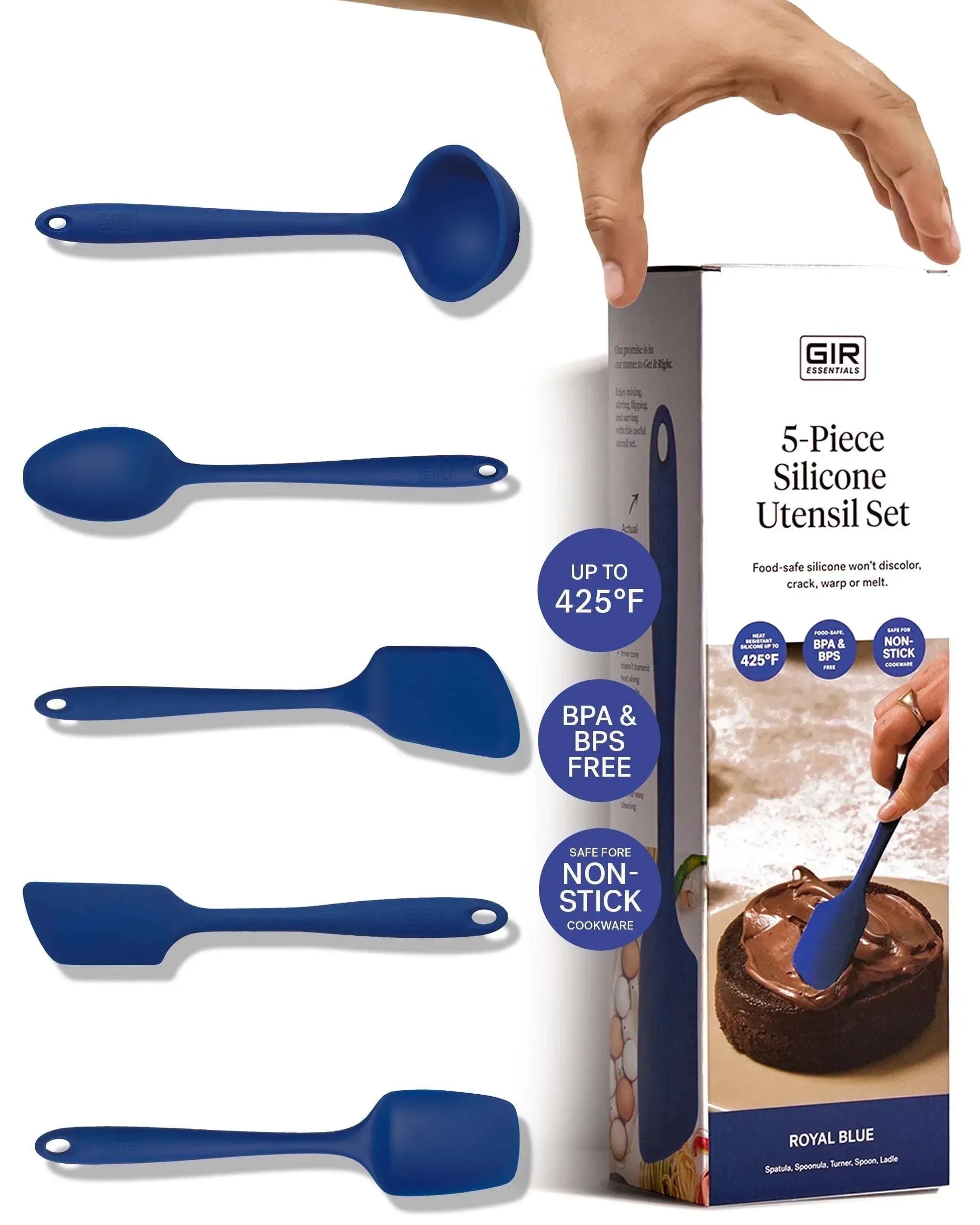 GIR: Get It Right 5 Piece Silicone Essentials Kitchen Utensils Set - Ladle, Spatula, Flip, Spoon & Spoonula - Non-Toxic Cooking Utensils for Nonstick Cookware, Cooking and Baking - Charcoal