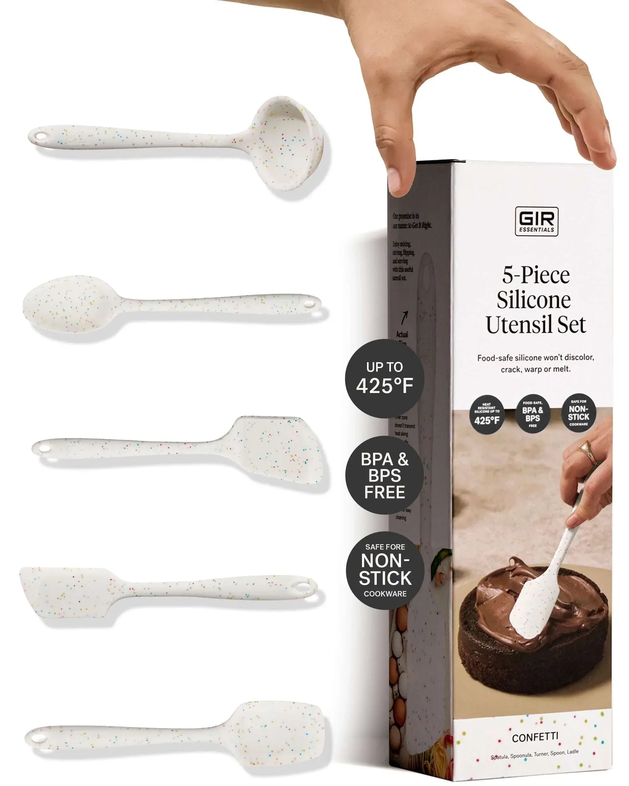 GIR: Get It Right 5 Piece Silicone Essentials Kitchen Utensils Set - Ladle, Spatula, Flip, Spoon & Spoonula - Non-Toxic Cooking Utensils for Nonstick Cookware, Cooking and Baking - Charcoal