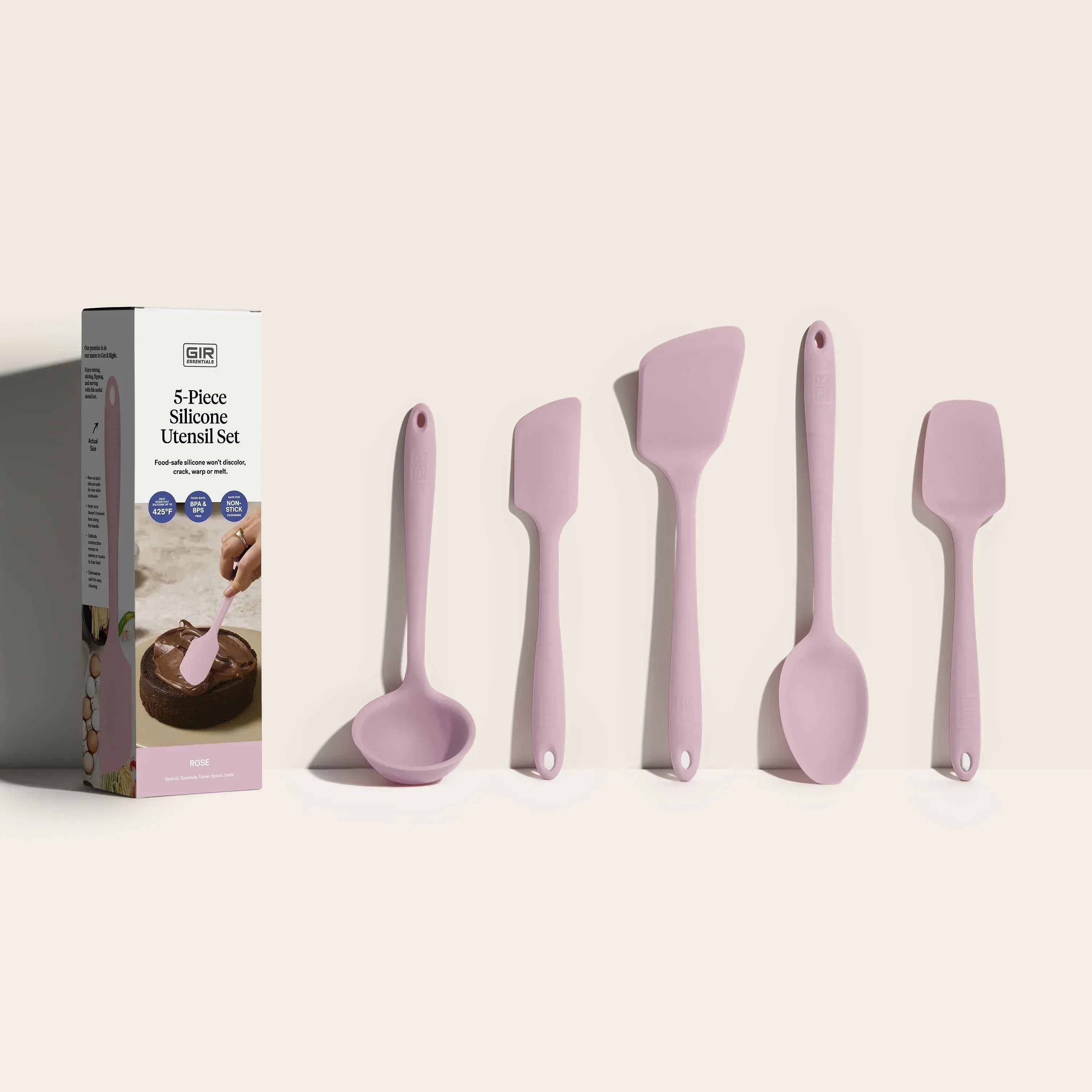 GIR: Get It Right 5 Piece Silicone Essentials Kitchen Utensils Set - Ladle, Spatula, Flip, Spoon & Spoonula - Non-Toxic Cooking Utensils for Nonstick Cookware, Cooking and Baking - Charcoal