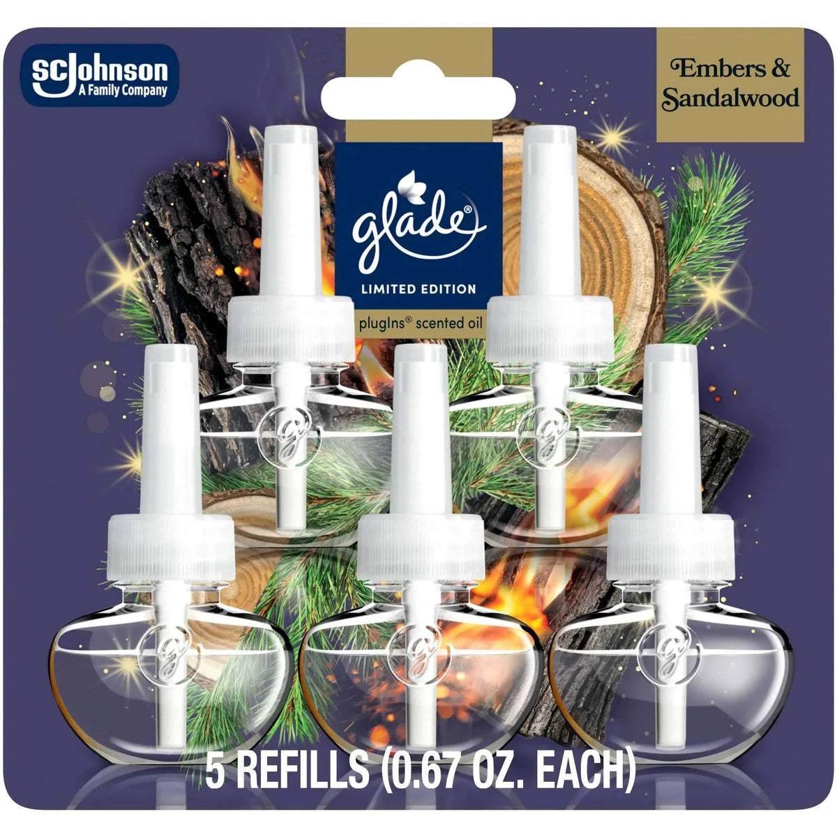 Glade PlugIns Refill Air Freshener, Embers & Sandalwood, 3.35 oz, 5 Count