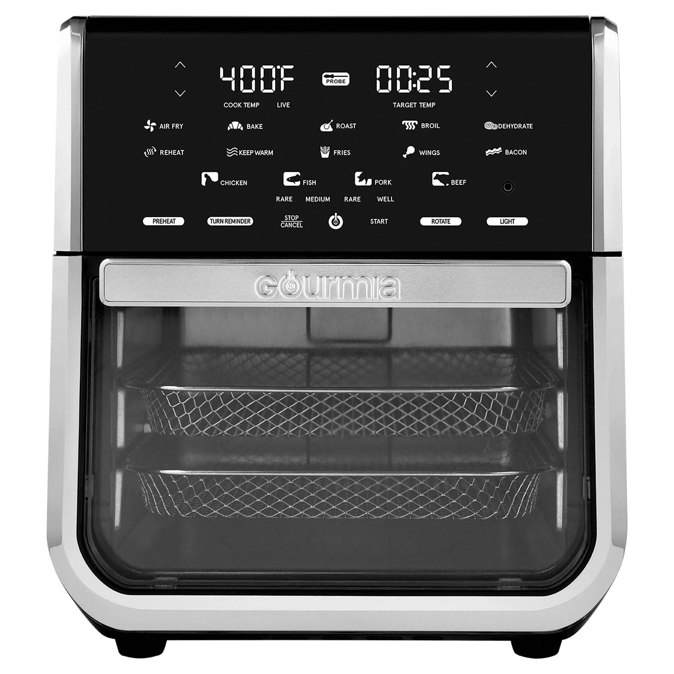 Gourmia All-in-One 14-Quart Air Fryer, Oven, Rotisserie, Dehydrator with Temperature Probe, Stainless Steel - USA MEGA SHOP