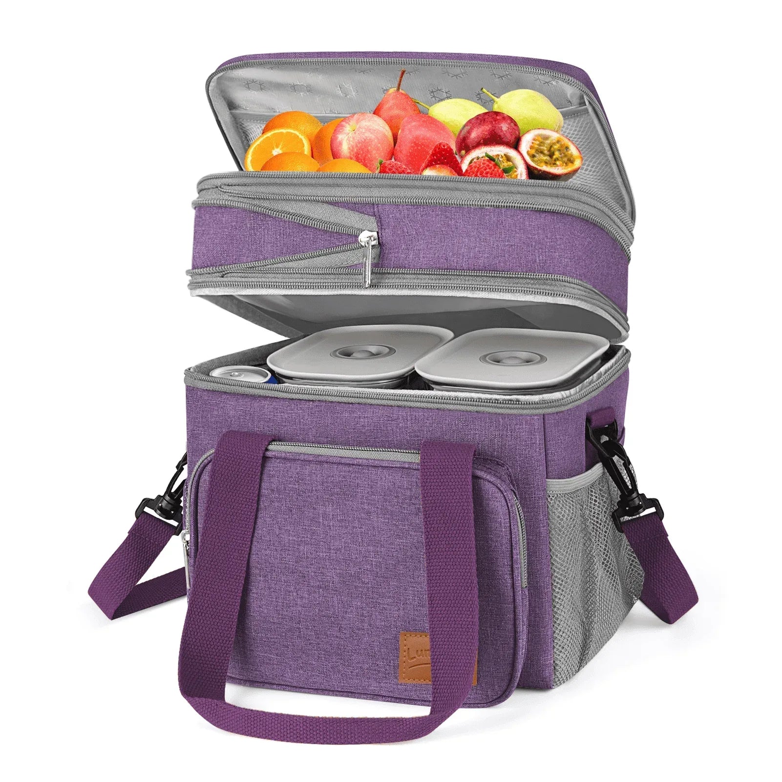 Insulated Lunch Bag for Women/Men, 17L Expandable Double Deck Lunch Cooler Box, Lightweight Leakproof Lunch Tote Bag W/ Side Tissue Pocket&Adjustable Shoulder Strap, Suit for Work,Picnic,Black