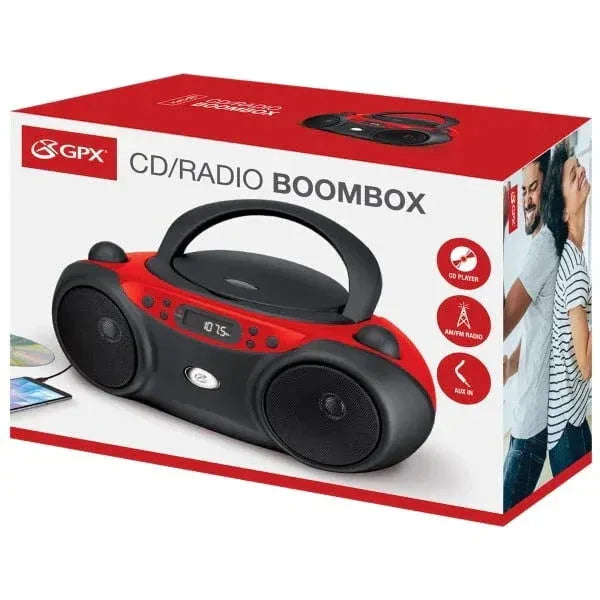 GPX CD Boombox, AM/FM, LED Display, BC232R, Red - USA MEGA SHOP
