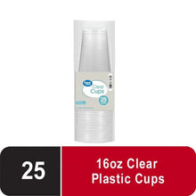 25-count disposable clear plastic cups, 16 oz, in retail pack