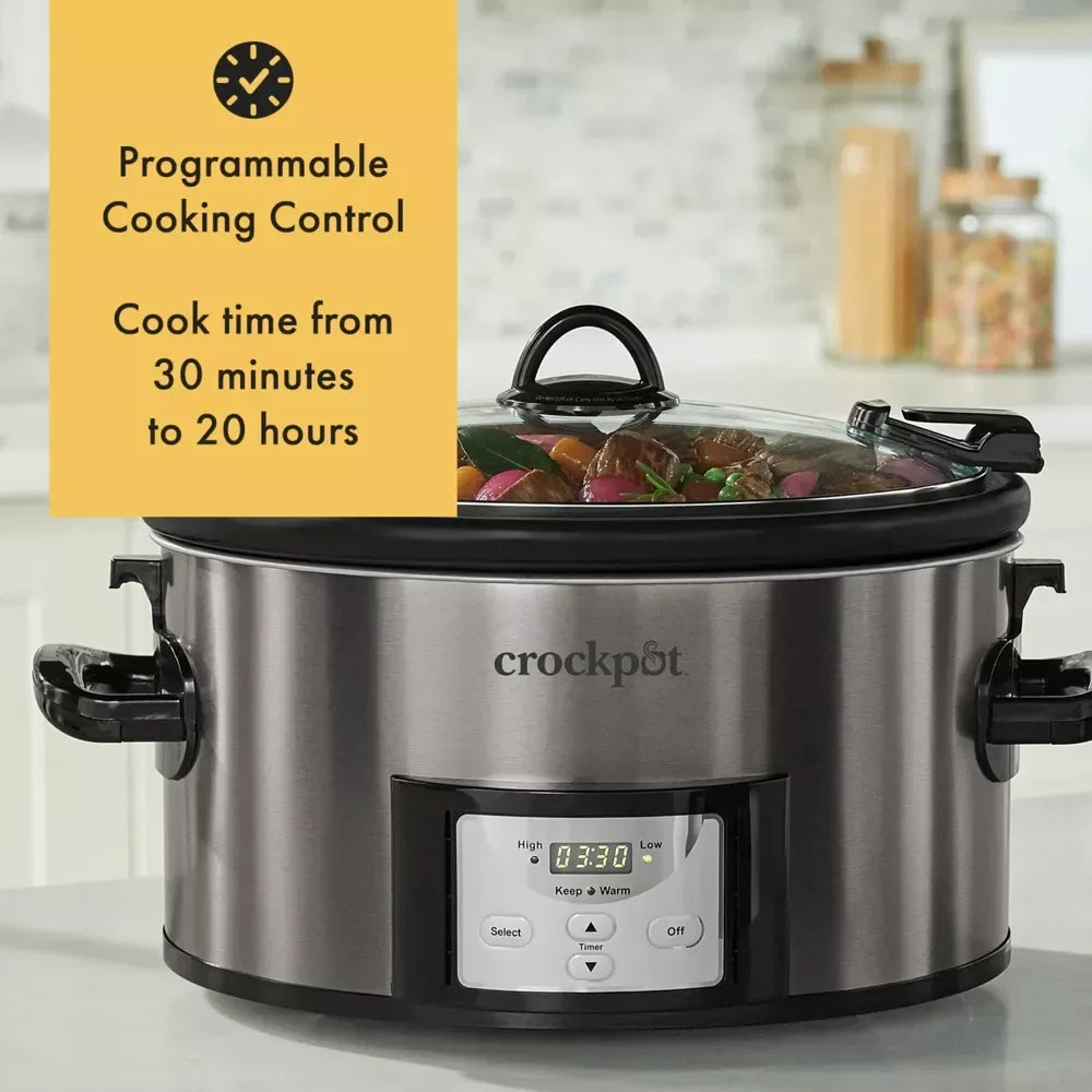 Crock-Pot 7qt Cook & Carry Programmable Easy-Clean Slow Cooker Stainless Steel: 3 Settings, Dishwasher-Safe Parts - USA MEGA SHOP