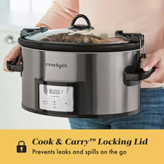 Crock-Pot 7qt Cook & Carry Programmable Easy-Clean Slow Cooker Stainless Steel: 3 Settings, Dishwasher-Safe Parts - USA MEGA SHOP