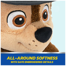 Chase take-along buddy plush close-up with brown fur face, blue cap and badge