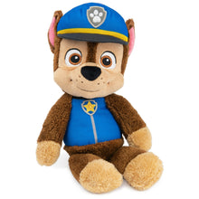 Chase take-along buddy plush in blue uniform with dark brown fur, big head and paws