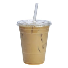 12 oz clear plastic iced coffee cup with domed lid and white straw