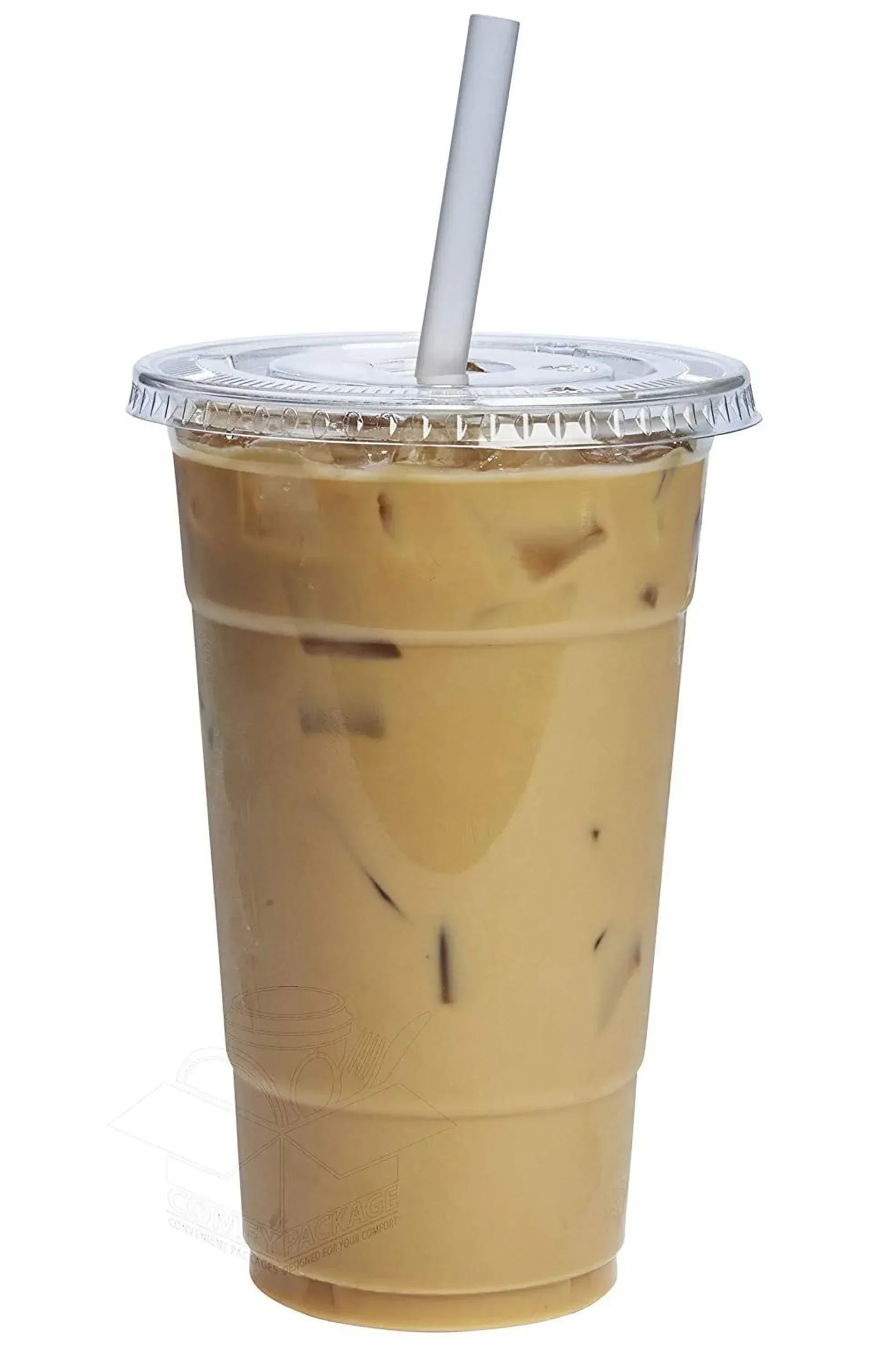 GUSTO Clear Plastic Cups 12 oz Disposable Coffee Cups with Lids, 50-Pack