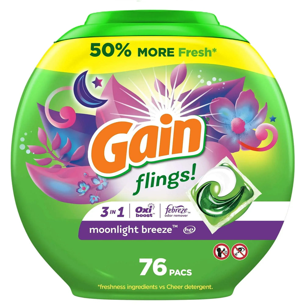 Gain Flings 3-in-1 Oxi Boost and Febreze Laundry Detergent Pacs, Moonlight Breeze Scent, 31 Count - USA MEGA SHOP
