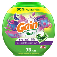 Gain Flings 3-in-1 Oxi Boost and Febreze Laundry Detergent Pacs, Moonlight Breeze Scent, 31 Count