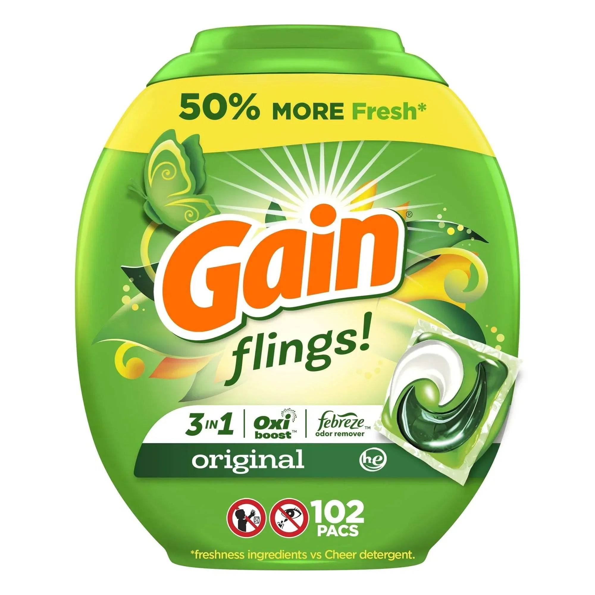 Gain Flings 3-in-1 Oxi Boost and Febreze Laundry Detergent Pacs, Original Scent, 31 Count - USA MEGA SHOP