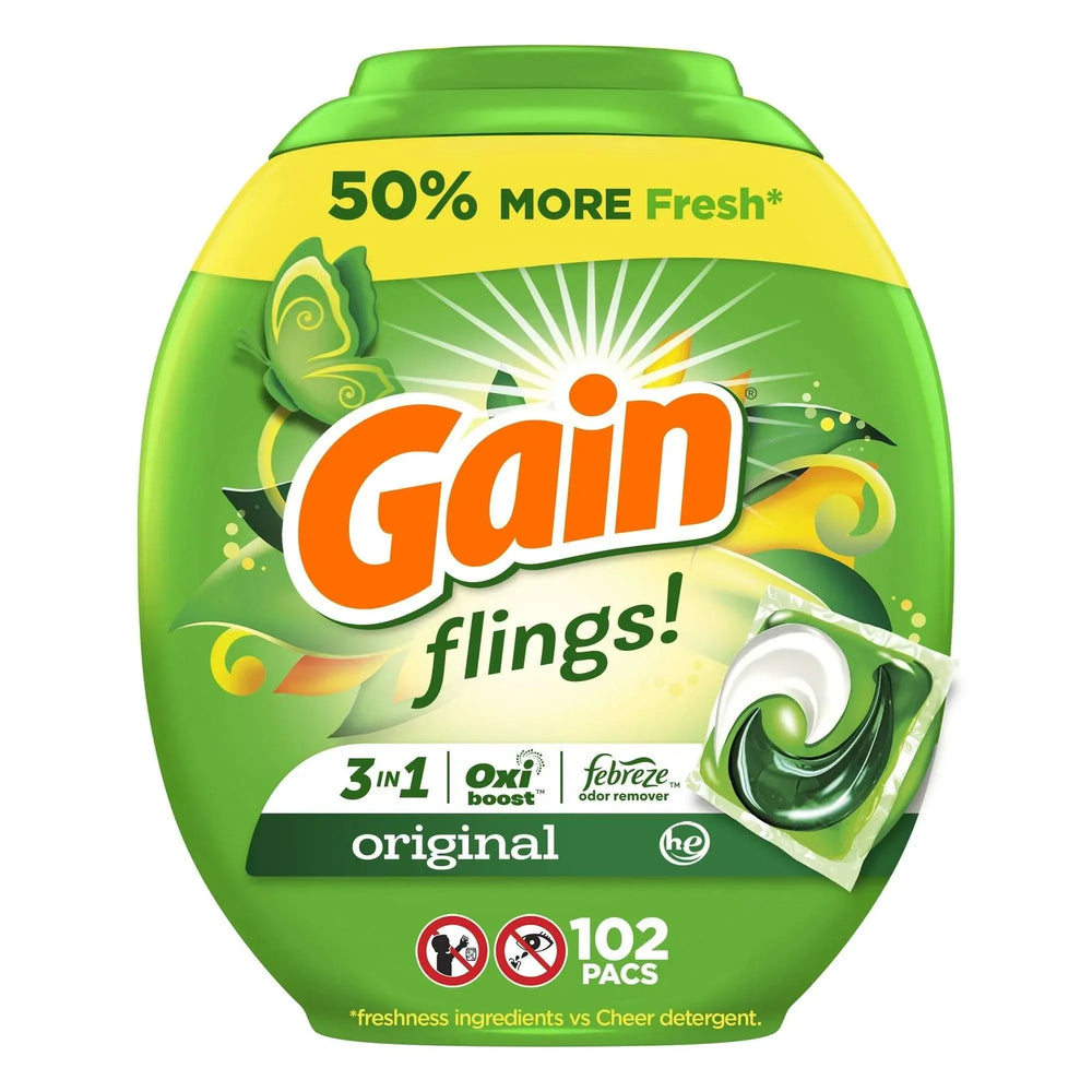 Gain Flings 3-in-1 Oxi Boost and Febreze Laundry Detergent Pacs, Original Scent, 31 Count - USA MEGA SHOP