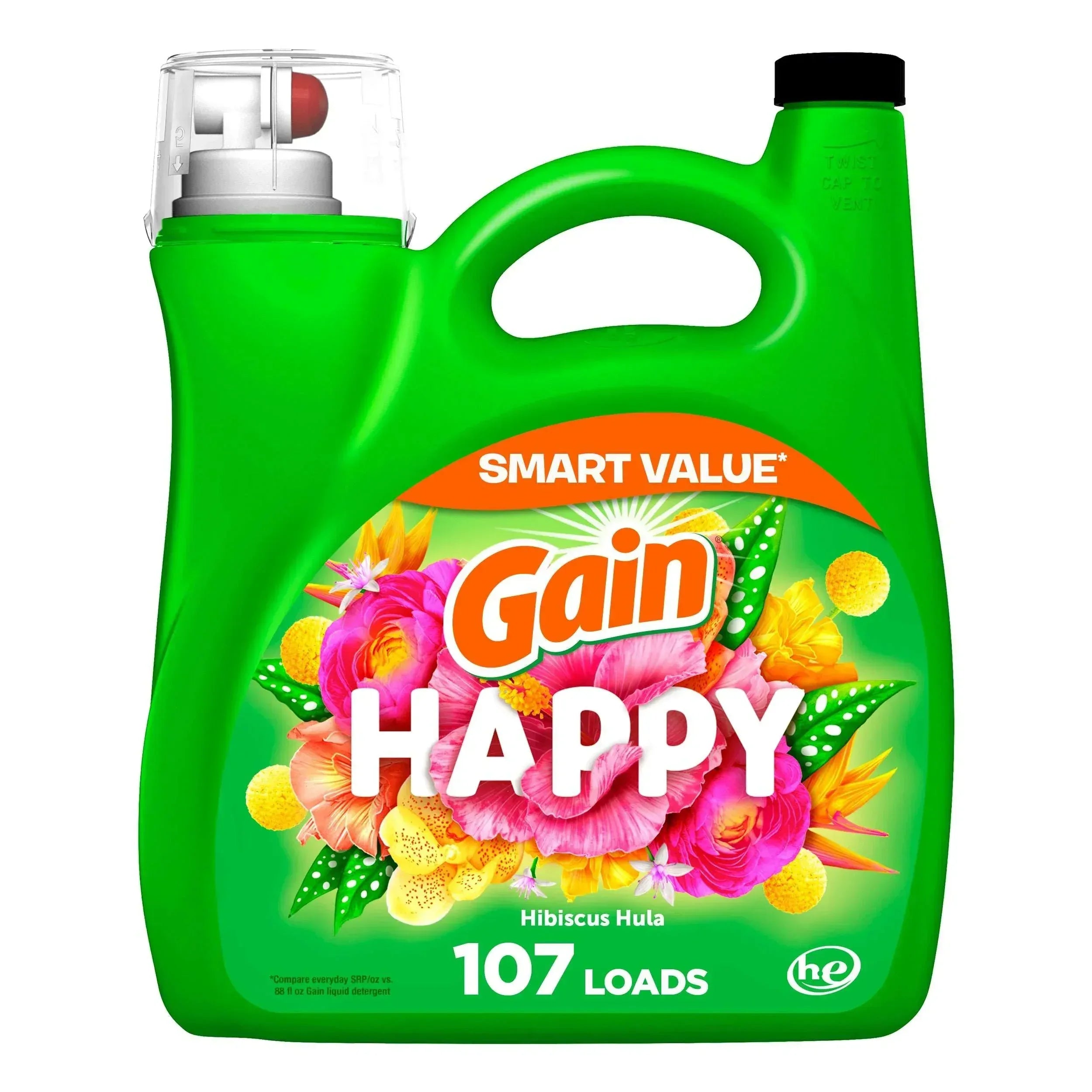 Gain Liquid Laundry Detergent, Happy, 88 fl oz, 61 Loads, HE