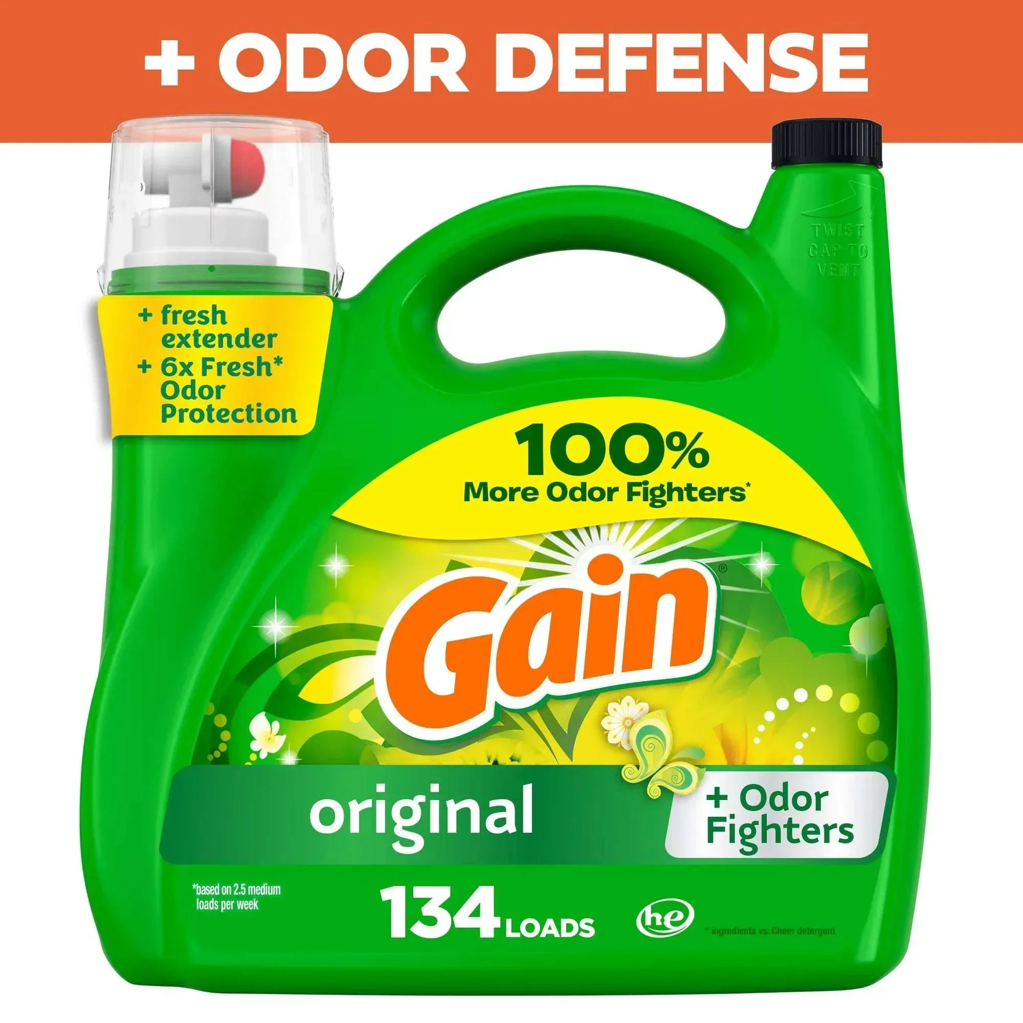 Gain Laundry Detergent Liquid with Odor Fighters, Original Scent, 46 fl oz, 32 Loads