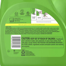 Green detergent bottle back label with ingredient and caution text panel
