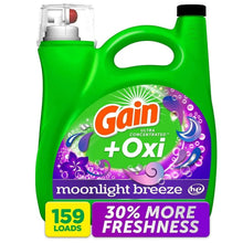 Green Gain + Oxi Moonlight Breeze detergent jug, 159 loads, front label