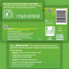 Gain Fireworks scent booster beads bottle back label with ingredients and barcode