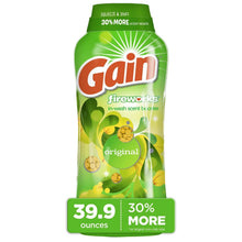 Gain Fireworks in-wash scent booster beads bottle, green, original fragrance, 39.9 oz