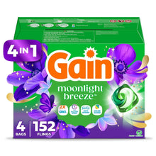 Laundry detergent pacs box, Gain moonlight breeze scent, 4 in 1, 152 loads
